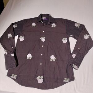 Kuhiman Button Down Shirt Floral Print Long Sleeve Cotton Size 38 French Cuffs